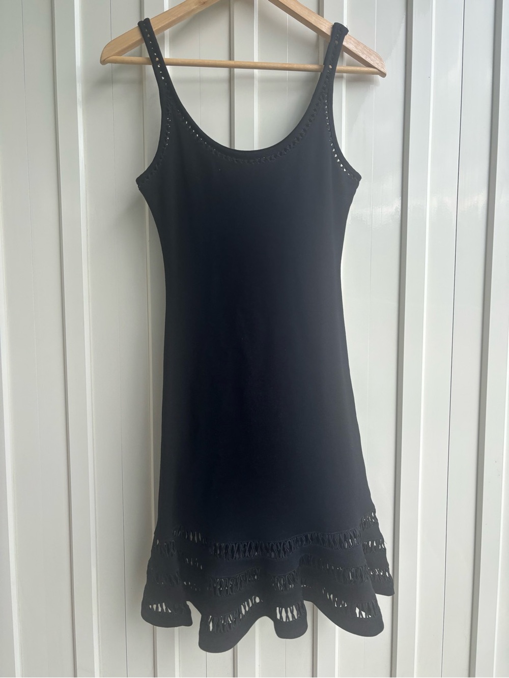 Sleeveless Black Mini Dress with Crochet Hem
